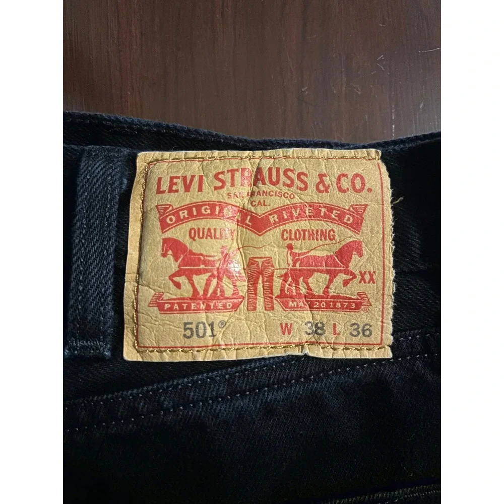 Levi's Mens 501 Black Button Fly Jeans Size 38 x 36 Classic 100% Cotton